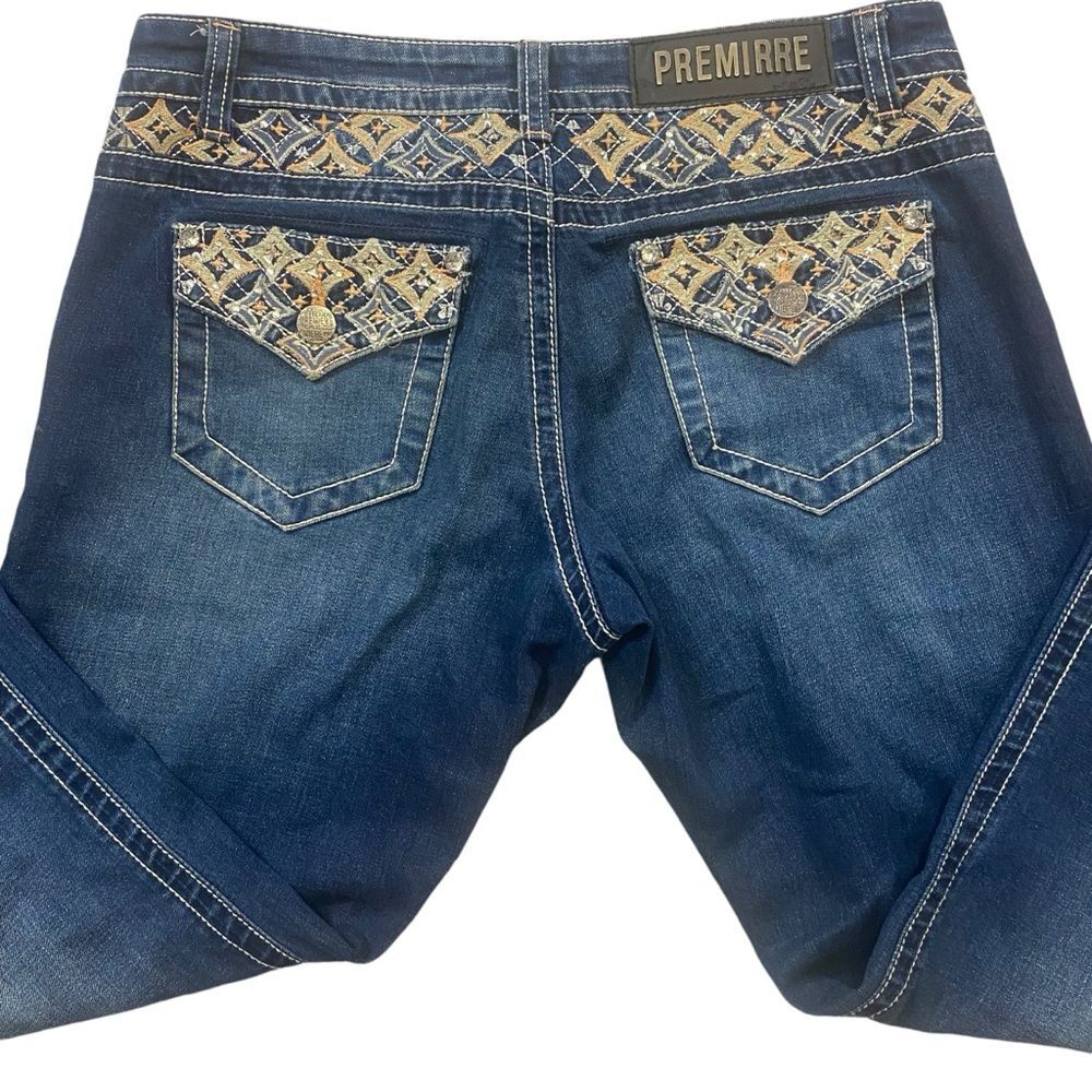 Rue 21 Bootcut Jeans Mid Rise Juniors Size 7/8 Embellished Back Pockets Hemmed
